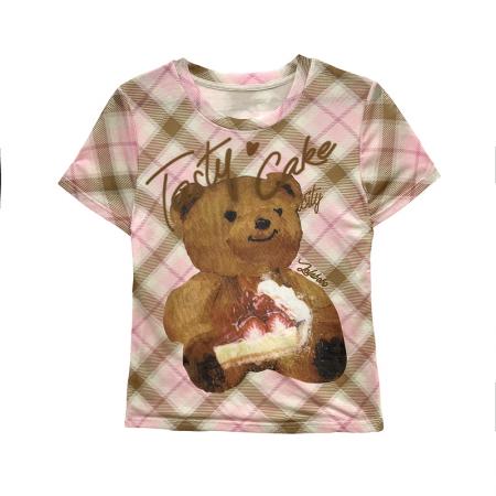 BY17418# 欧货夏季时尚纱网印花定位花短袖圆领修身显瘦洋气上衣潮