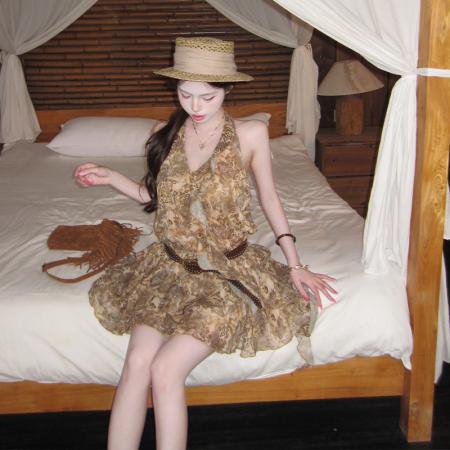 BY17419# 法式复古时尚豹纹气质短裙女夏季不规则纯欲风性感连衣裙