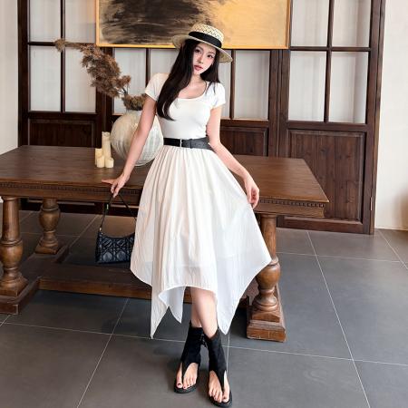 BY17420# 时尚性感连衣裙高级气质仙女裙子夏收腰显瘦不规则大摆裙