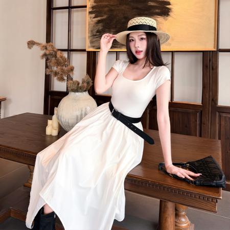 BY17420# 时尚性感连衣裙高级气质仙女裙子夏收腰显瘦不规则大摆裙