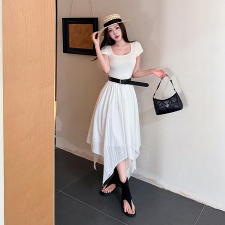 BY17420# 时尚性感连衣裙高级气质仙女裙子夏收腰显瘦不规则大摆裙