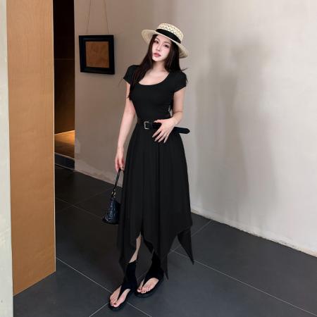 BY17420# 时尚性感连衣裙高级气质仙女裙子夏收腰显瘦不规则大摆裙