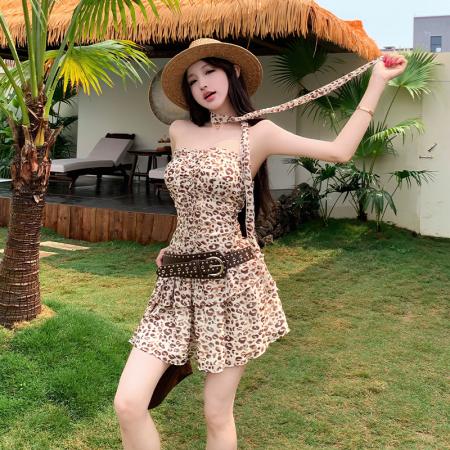 BY17423# 美式辣妹豹纹抹胸连衣裙夏性感设计感小个子修身收腰短裙
