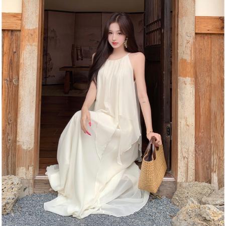 BY17424# 温柔减龄吊带上衣半身裙雪纺两件套女夏独特绝美度假长裙