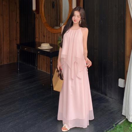 BY17424# 温柔减龄吊带上衣半身裙雪纺两件套女夏独特绝美度假长裙