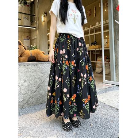 BY17427# ～复古风时尚百搭高级设计感宽松碎花高腰A字半身裙女