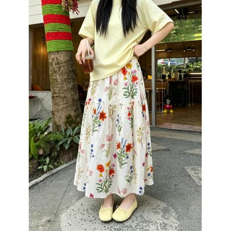 BY17427# ～复古风时尚百搭高级设计感宽松碎花高腰A字半身裙女