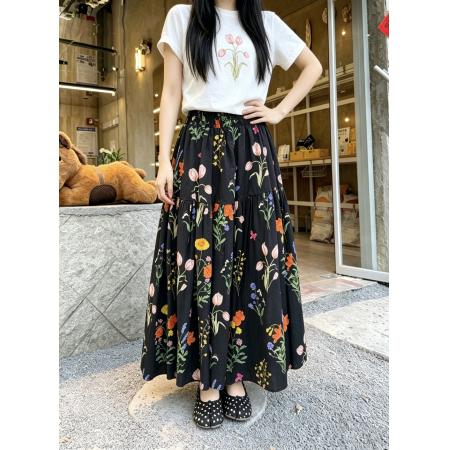 BY17427# ～复古风时尚百搭高级设计感宽松碎花高腰A字半身裙女