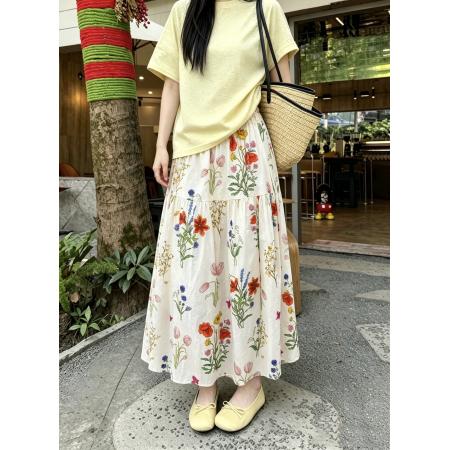 BY17427# ～复古风时尚百搭高级设计感宽松碎花高腰A字半身裙女