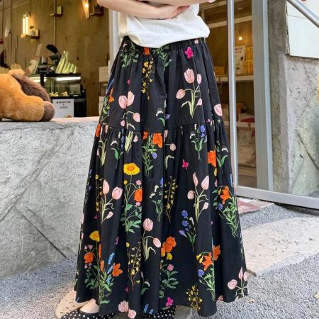 BY17427# ～复古风时尚百搭高级设计感宽松碎花高腰A字半身裙女