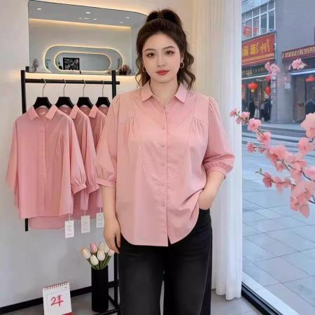 FA56877#法式休闲通勤翻领衬衫女2026夏季新款大码胖mm时尚洋气巨好看上衣