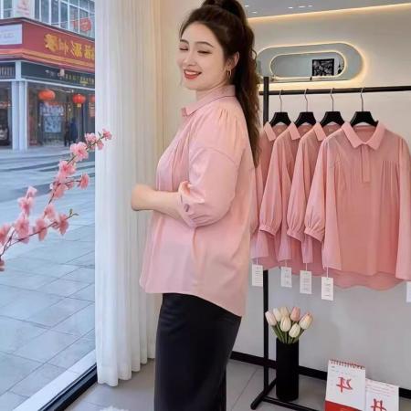 FA56877#法式休闲通勤翻领衬衫女2026夏季新款大码胖mm时尚洋气巨好看上衣