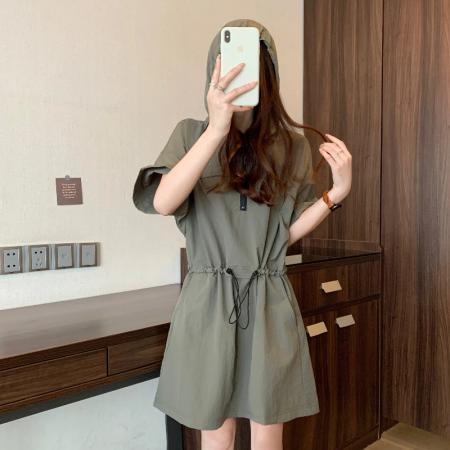 夏季新款大码女韩版时尚气质收腰显瘦别致抽绳工装连衣裙 服裝批發女裝批發服飾貨源