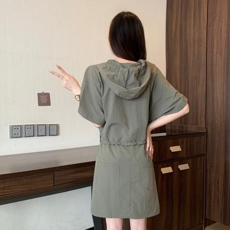 夏季新款大码女韩版时尚气质收腰显瘦别致抽绳工装连衣裙 服裝批發女裝批發服飾貨源