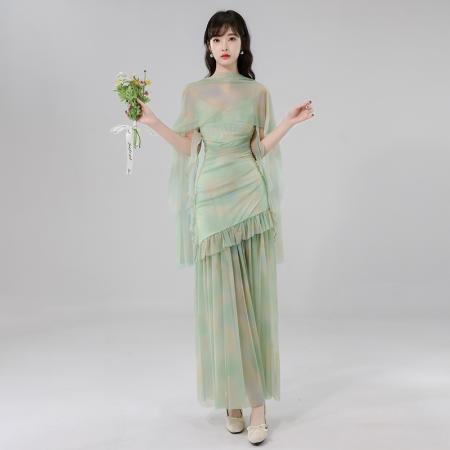 BY17440# 法式网纱吊带连衣裙女夏季新款爆款高级感收腰度假长裙 服裝批發女裝批發服飾貨源