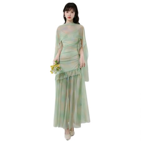 BY17440# 法式网纱吊带连衣裙女夏季新款爆款高级感收腰度假长裙 服裝批發女裝批發服飾貨源