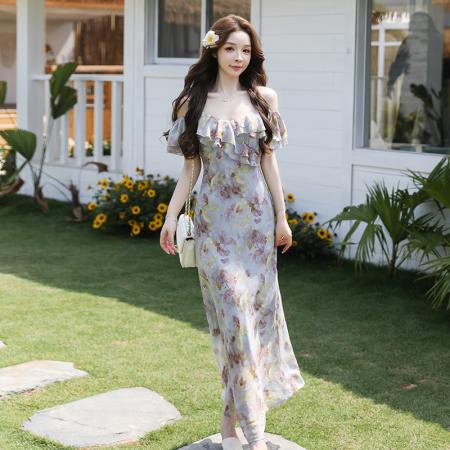 海洋之星春夏新款气质吊带碎花连...