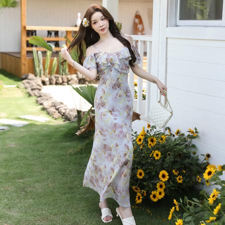 BY17443# 海洋之星春夏新款气质吊带碎花连衣裙女a字长裙子 服裝批發女裝批發服飾貨源