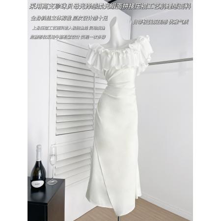 BY17449# 从一时刻呼吸决定纯欲风缎面鱼尾连衣裙一裙多穿高级晚礼长裙 服裝批發女裝批發服飾貨源