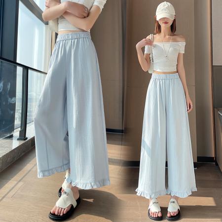 夏季高腰显瘦九分休闲女新款宽松棉麻阔腿裤白色有内衬 服裝批發女裝批發服飾貨源