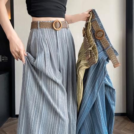 BY17453# 夏季新款亚麻宽松垂感直筒休闲阔腿裤山本西装裤配腰带 服裝批發女裝批發服飾貨源