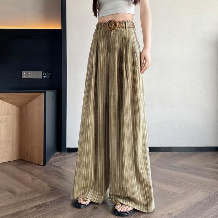 BY17453# 夏季新款亚麻宽松垂感直筒休闲阔腿裤山本西装裤配腰带 服裝批發女裝批發服飾貨源
