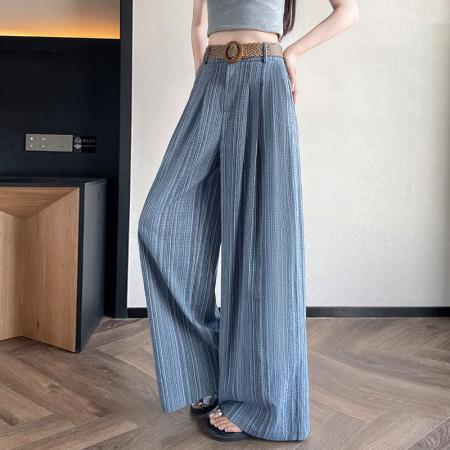 BY17453# 夏季新款亚麻宽松垂感直筒休闲阔腿裤山本西装裤配腰带 服裝批發女裝批發服飾貨源