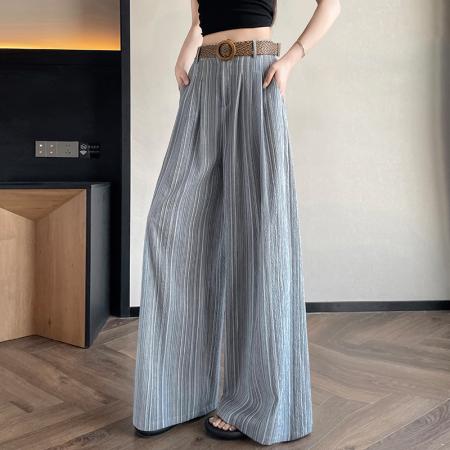 BY17453# 夏季新款亚麻宽松垂感直筒休闲阔腿裤山本西装裤配腰带 服裝批發女裝批發服飾貨源