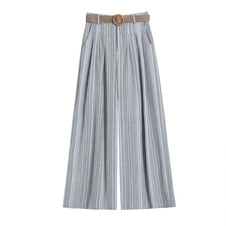 BY17453# 夏季新款亚麻宽松垂感直筒休闲阔腿裤山本西装裤配腰带 服裝批發女裝批發服飾貨源