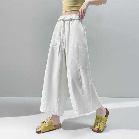 BY17454# 夏季新款全棉洗水宽松九分阔腿裤女松紧高腰休闲裤气球裤 服裝批發女裝批發服飾貨源