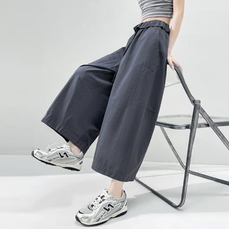 BY17454# 夏季新款全棉洗水宽松九分阔腿裤女松紧高腰休闲裤气球裤 服裝批發女裝批發服飾貨源