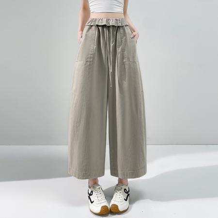 BY17454# 夏季新款全棉洗水宽松九分阔腿裤女松紧高腰休闲裤气球裤 服裝批發女裝批發服飾貨源