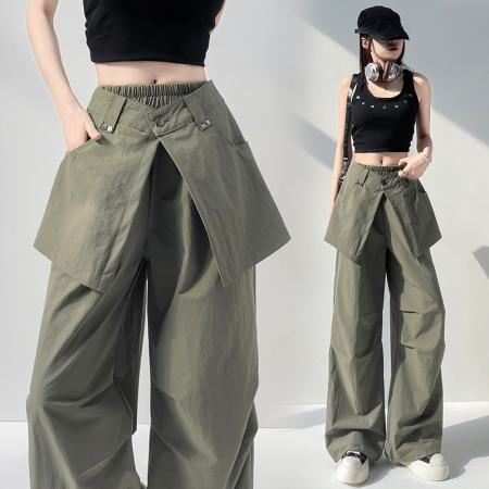 春夏季新款休闲宽松工装裤时尚阔腿束脚两穿工装裤长裤女 服裝批發女裝批發服飾貨源