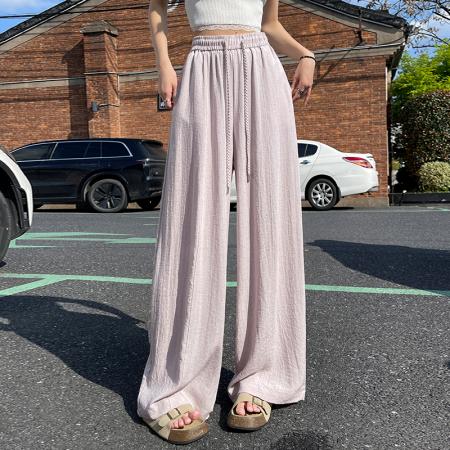 BY17457# 天丝亚麻重工烫钻女夏季薄款慵懒风休闲裤显瘦直筒垂感拖地裤 服裝批發女裝批發服飾貨源