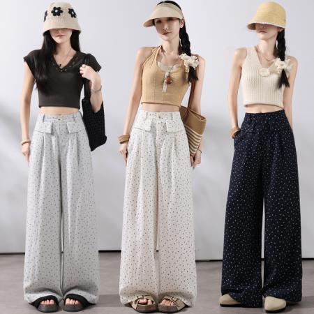 春夏新款韩版天丝棉碎花阔腿裤女高腰宽松百搭休闲裤子潮 服裝批發女裝批發服飾貨源
