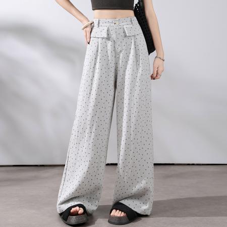 BY17458# 春夏新款韩版天丝棉碎花阔腿裤女高腰宽松百搭休闲裤子潮 服裝批發女裝批發服飾貨源
