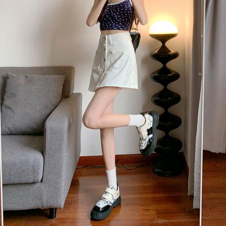 牛仔短裤裙女春夏新款高腰假两件防走光阔腿a字包臀半身短裙裤子 服裝批發女裝批發服飾貨源