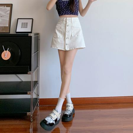 牛仔短裤裙女春夏新款高腰假两件防走光阔腿a字包臀半身短裙裤子 服裝批發女裝批發服飾貨源