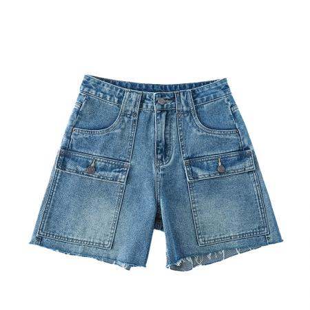 美式复古工装牛仔短裤女夏季宽松多口袋直筒四分裤小个子中裤 服裝批發女裝批發服飾貨源