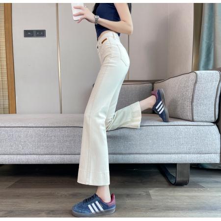 BY17466# 白色喇叭裤女九分裤新款弹力小个子设计感梨形显瘦微喇牛仔裤 服裝批發女裝批發服飾貨源