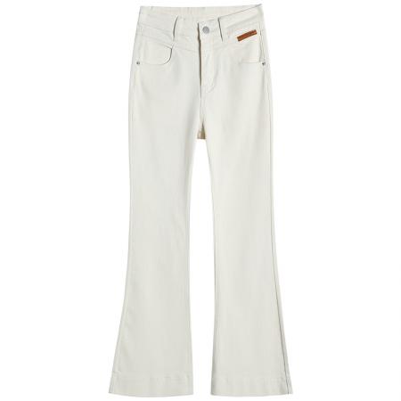 BY17466# 白色喇叭裤女九分裤新款弹力小个子设计感梨形显瘦微喇牛仔裤 服裝批發女裝批發服飾貨源