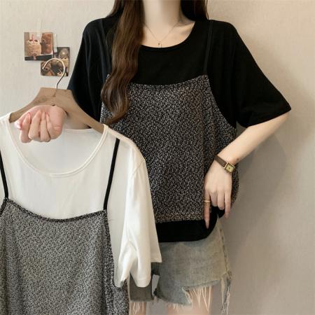 大码胖MM新款设计感小香格拼接...