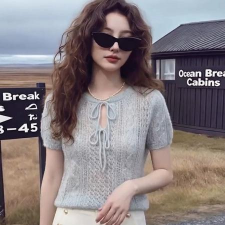 BY17473# 银河万岁“柔软小猫”马海毛羊毛毛衣轻盈织物复古百搭针织衫 服裝批發女裝批發服飾貨源