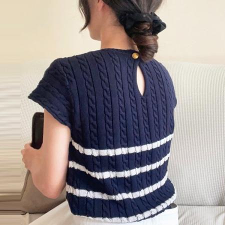 t八奶新品夏季短袖针织衫气质通勤修身条纹上衣女 服裝批發女裝批發服飾貨源