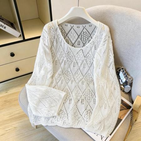 春夏新款连帽镂空针织衫女慵懒风薄款防晒外搭上衣 服裝批發女裝批發服飾貨源