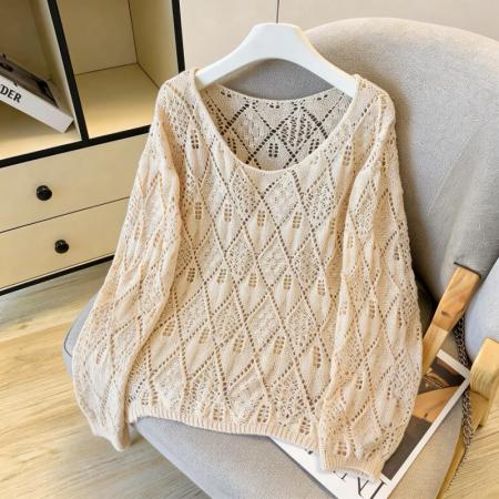 春夏新款连帽镂空针织衫女慵懒风薄款防晒外搭上衣 服裝批發女裝批發服飾貨源