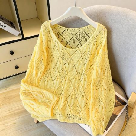 春夏新款连帽镂空针织衫女慵懒风薄款防晒外搭上衣 服裝批發女裝批發服飾貨源