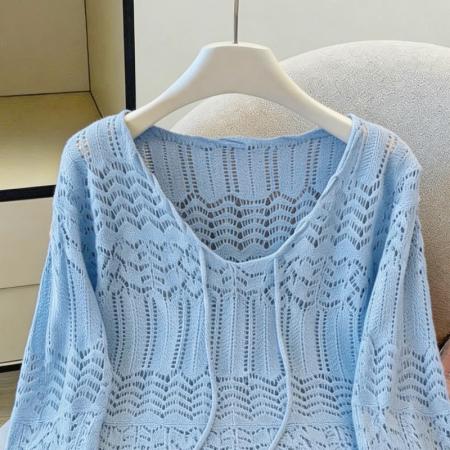 春夏新款连帽镂空针织衫女慵懒风薄款防晒外搭上衣 服裝批發女裝批發服飾貨源