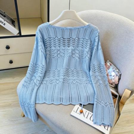 春夏新款连帽镂空针织衫女慵懒风薄款防晒外搭上衣 服裝批發女裝批發服飾貨源