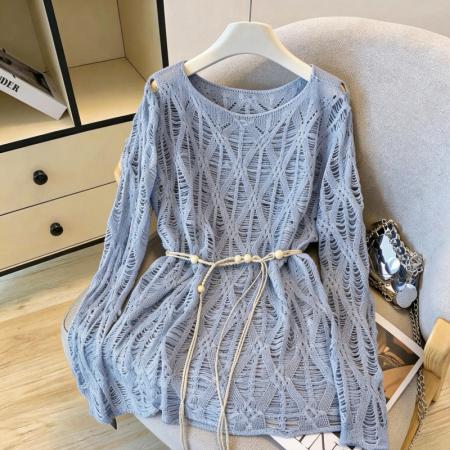 设计感镂空针织衫女夏季薄款慵懒风宽松外搭罩衫 服裝批發女裝批發服飾貨源